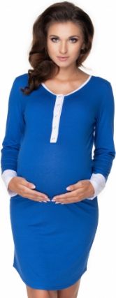 Be MaaMaa Těhotenská, kojící noční košile s výrazným lemováním, dl. rukáv - modrá - obrázek 1
