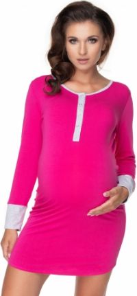 Be MaaMaa Těhotenská, kojící noční košile s lemováním, dl. rukáv - amarant, vel. L/XL - obrázek 1