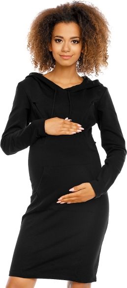 Be MaaMaa Be MaaMaa Těhotenské a kojící šaty s kapucí, dl. rukáv - černé , vel. L - obrázek 1
