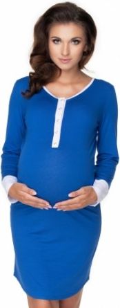 Be MaaMaa Těhotenská, kojící noční košile s výrazným lemováním, dl. rukáv - modrá, Velikosti těh. moda L/XL - obrázek 1