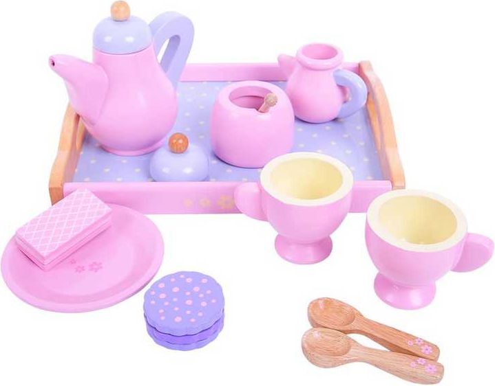 Bigjigs Toys Dřevěný čajový set růžový - obrázek 1