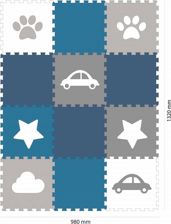 MINIDECKFLOOR PĚNOVÉ PUZZLE 12 DÍLŮ - TLAPKA, MRAK, AUTO, HVĚZDA - obrázek 2