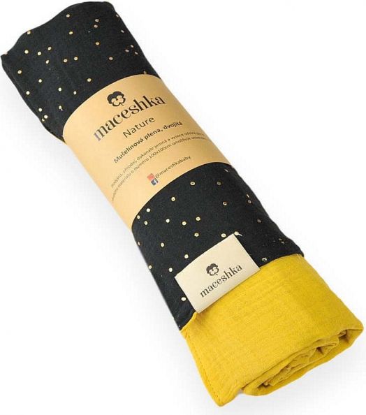 Maceshka Mušelínová deka dvojitá Natura, zlatý puntík noir-mimosa - obrázek 1