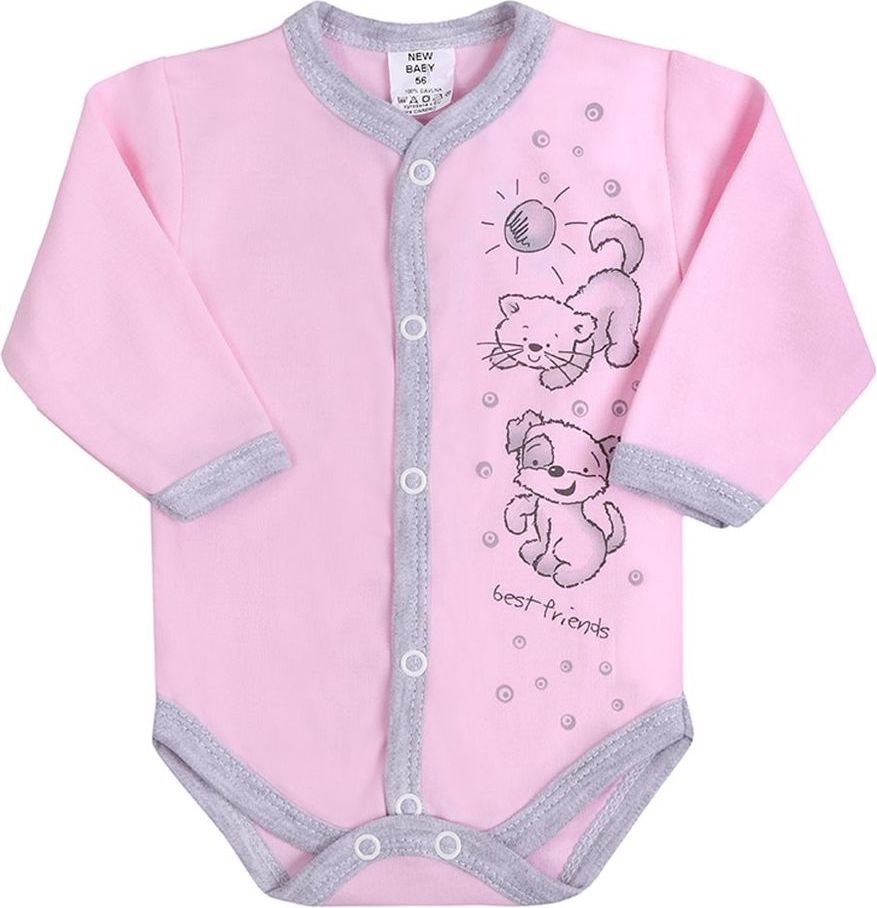 NEW BABY Kojenecké body celorozepínací s dlouhým rukávem New Baby Kamarádi růžové - Kojenecké body celorozepínací New Baby Kamarádi růžové - obrázek 1