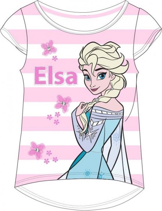 E plus M - Dívčí bavlněné tričko s krátkým rukávem Ledové království Frozen Elsa - růžové - vel. 134 - obrázek 1