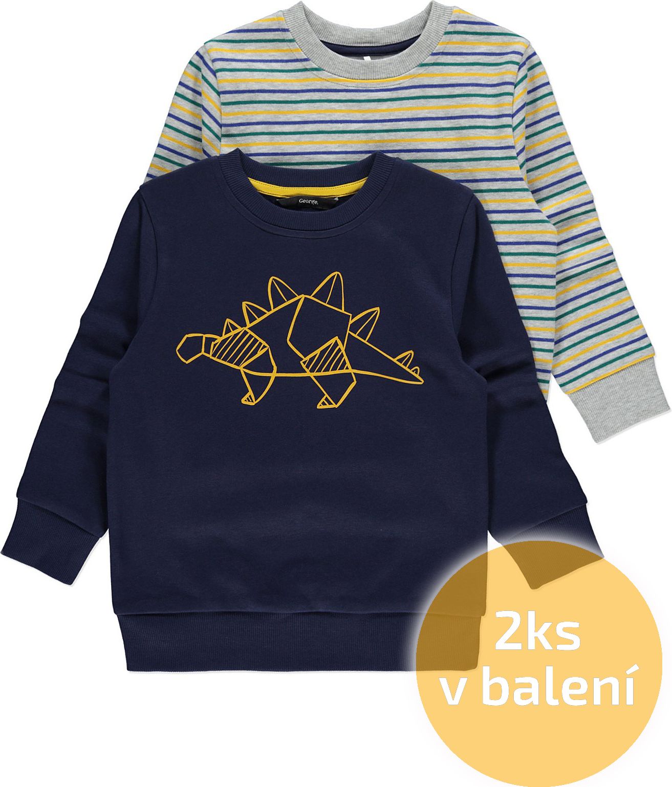 Chlapecká mikina GEORGE, 2ks v balení, modré, motiv dinosaurus Velikost: 110 - 116cm (5 - 6 let) - obrázek 1