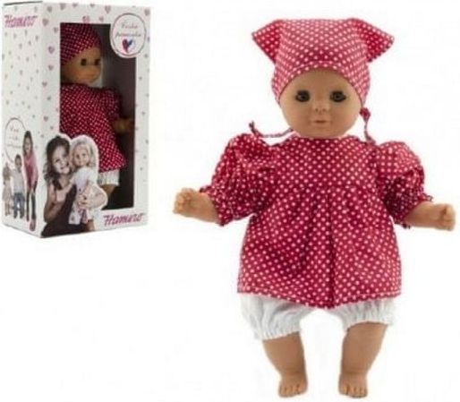 Teddies Panenka/Miminko Hamiro 30cm, látkové tělo šaty červené+ bílý puntík + šátek - obrázek 1