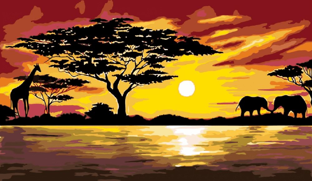 Maluješ Malování podle čísel - AFRIKA ŽIRAFA A SLONI - 80x120, nevypnuté - obrázek 1