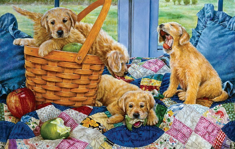 SunsOut Puzzle 550 dílků Susan Brabeau - Puppies in a Basket - obrázek 1