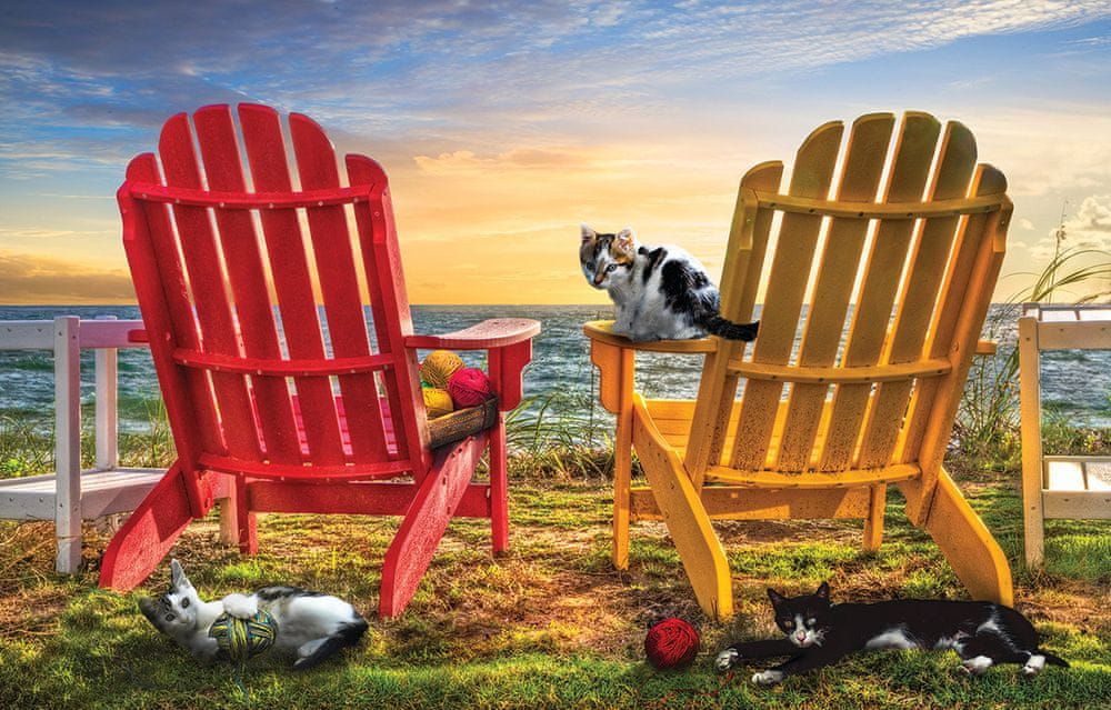 SunsOut Puzzle 1000 dílků Celebrate Life Gallery - Cat Nap at the Beach - obrázek 1