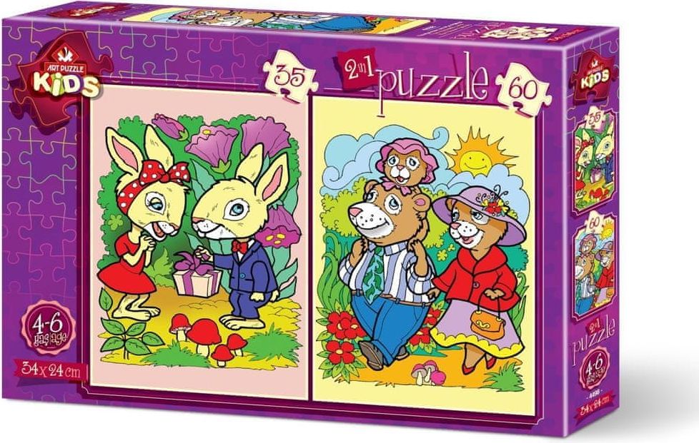 Art puzzle 2 Puzzles - The Rabbits and The Bear Family - obrázek 1