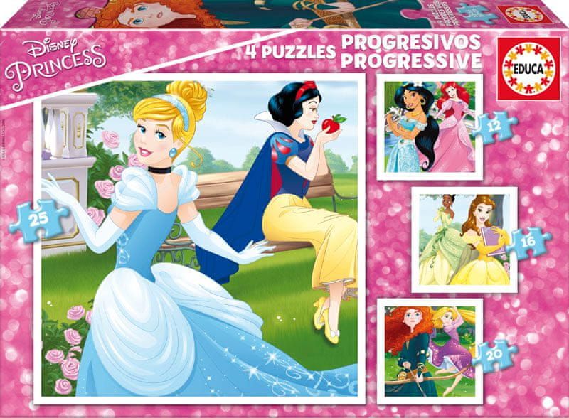 Educa 15289 cardboard multi Disney Princess 25 20 16 12 dílků - obrázek 1