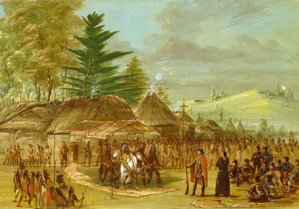 Grafika Puzzle 1000 dílků George Catlin: Chief of the Taensa Indians Receivin - obrázek 1