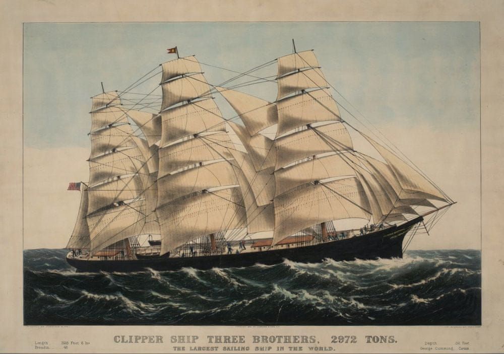Grafika Puzzle 1000 dílků Affiche Currier & Ives : Clipper Ship Three Brother - obrázek 1