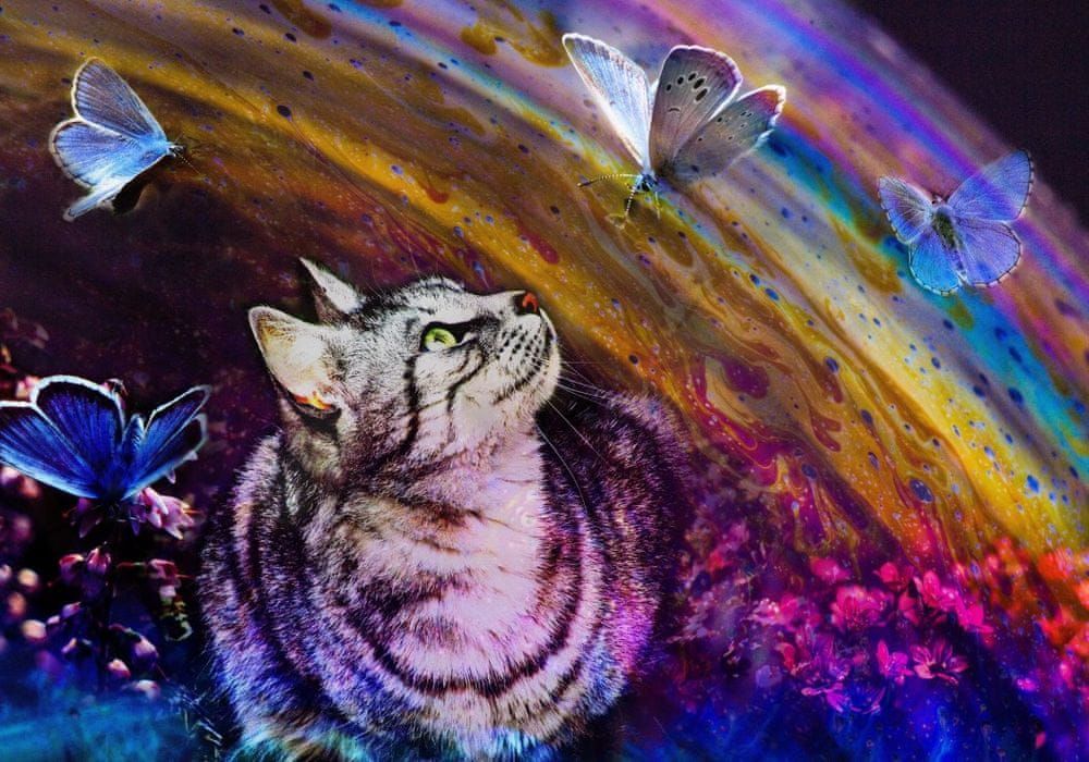 Grafika Puzzle 1000 dílků Cat and Butterflies - obrázek 1