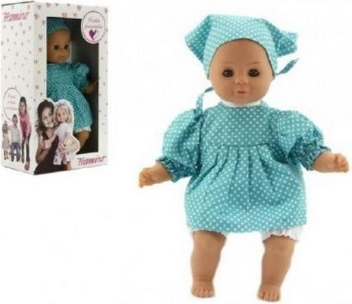 Teddies Panenka Hamiro 30cm, látkové tělo šaty modré+ bílý puntík + šátek - obrázek 1