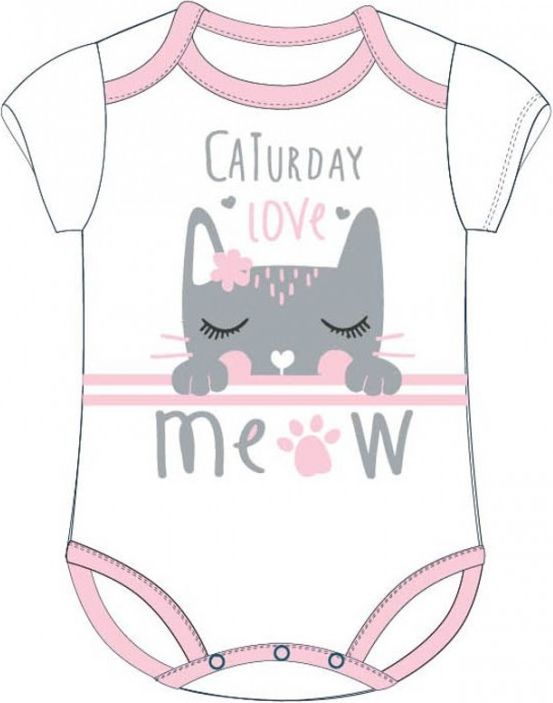 E plus M - Bavlněné / dívčí / dětské kojenecké body / tričko s krátkým rukávem - kočka - vel. 80 - obrázek 1