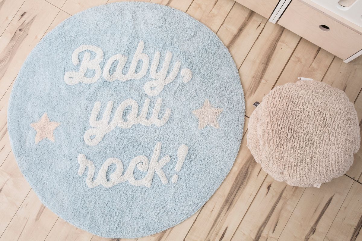 Koberec Ourbaby Baby, you rock ! 30264-0 kruh průměr 120 cm bílá modrá - obrázek 2