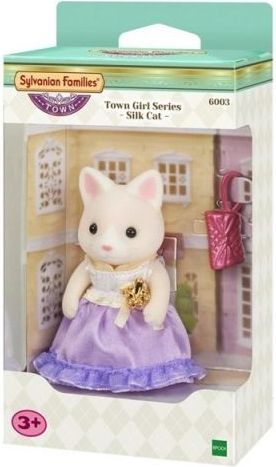 Sylvanian Families Sylvanian Families Město - hedvábná kočka ve fialových šatech s kabelkou - obrázek 1