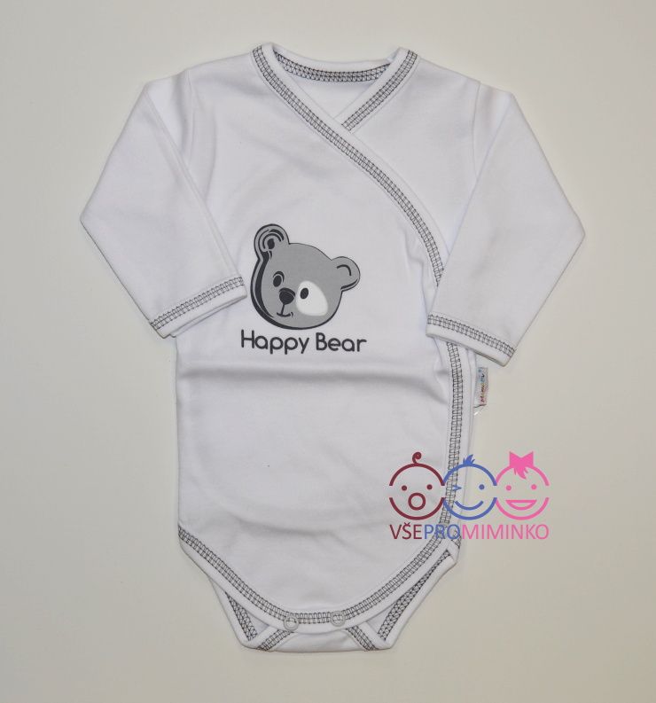 Kojenecké celopropínací bílé body, Mamatti, Happy Bear velikost 62 - obrázek 1