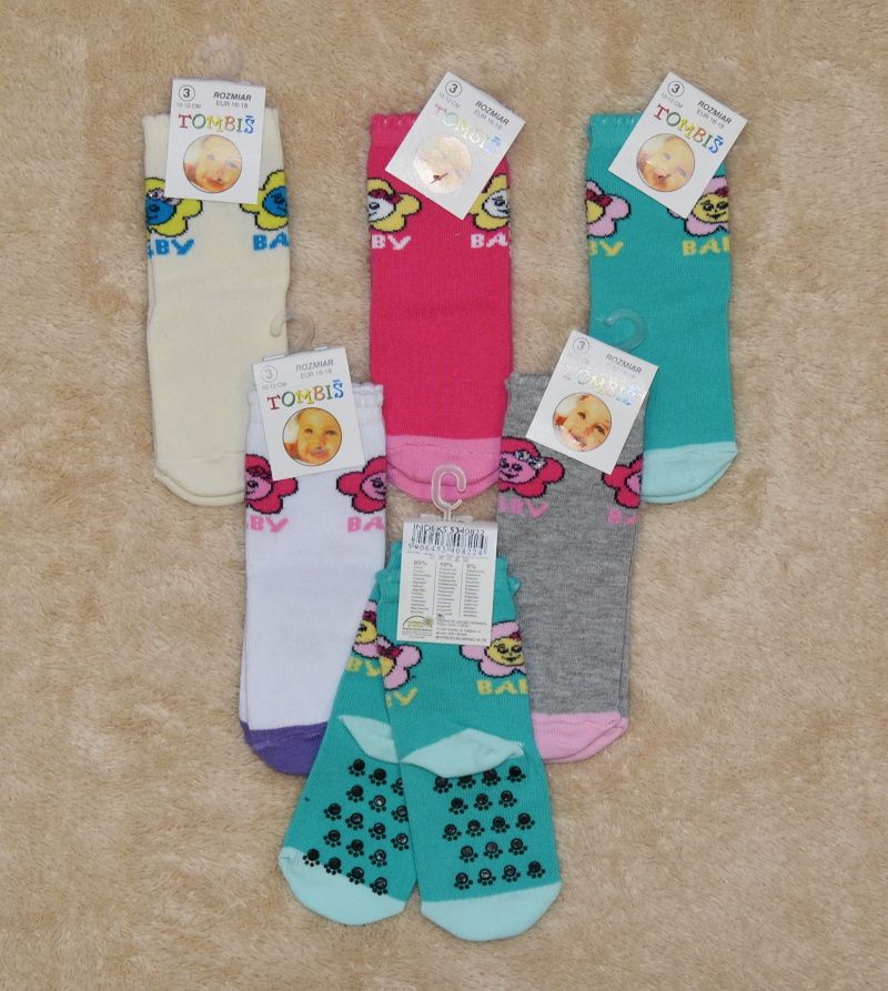 Dětské bavlněné ponožky, TOMBIŠ, holčíčí s kytičkou a ABS vel.3 10-12cm - obrázek 1