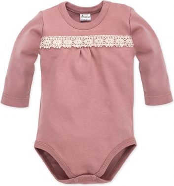 Pinokio Body dlouhý rukáv Petit Lou, s krajkou - pudrově růžová, vel. 86 - obrázek 1