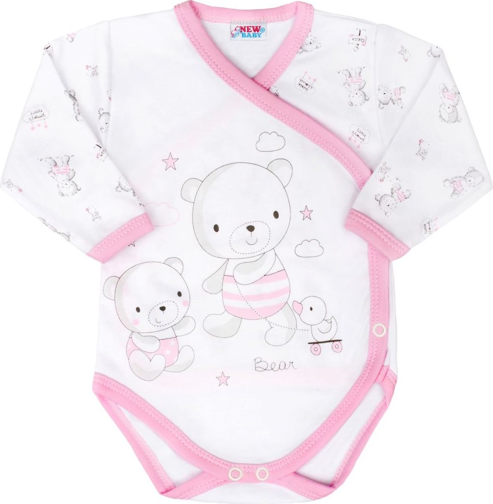 NEW BABY Kojenecké body s bočním zapínáním New Baby Bears růžové Růžová 56 (0-3m) - obrázek 1