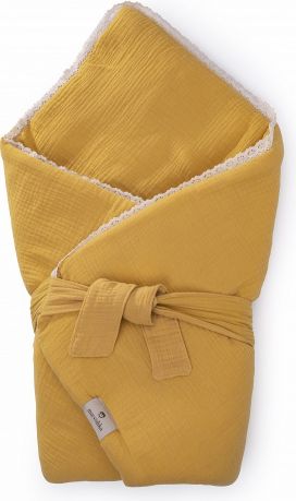 Maceshka Mušelínová zavinovačka s páskem a ozdobným okrajem, mimosa-krajka - obrázek 1
