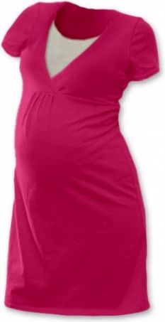Těhotenská, kojící noční košile JOHANKA krátký rukáv - sytě růžová, Velikosti těh. moda L/XL - obrázek 1