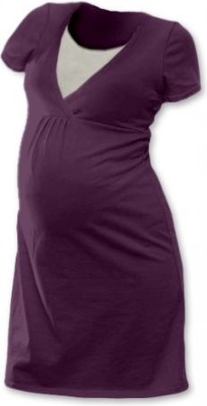 Těhotenská, kojící noční košile JOHANKA krátký rukáv - švestková, Velikosti těh. moda S/M - obrázek 1