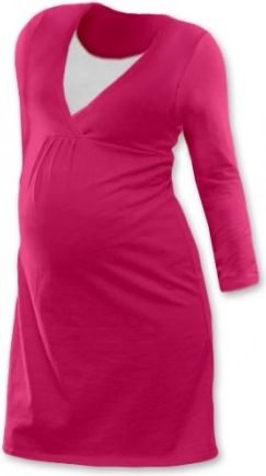 Těhotenská, kojící noční košile JOHANKA dl. rukáv - sytě růžová, Velikosti těh. moda L/XL - obrázek 1