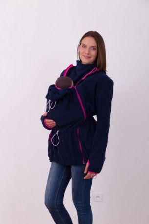 Nosící fleece mikina s kapucí - pouze přední nošení - tm. modrá, Velikosti těh. moda M/L - obrázek 1