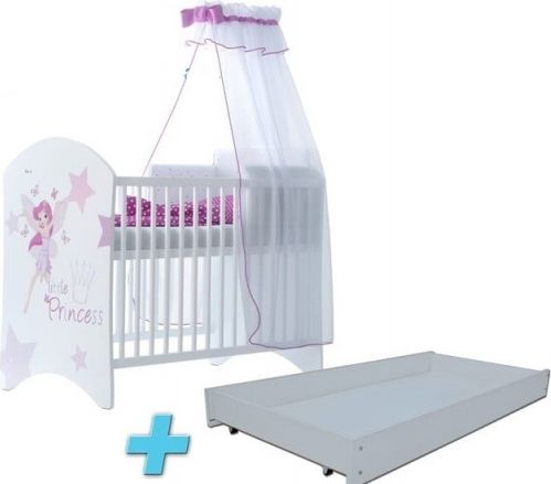 BabyBoo Dětská postýlka LUX s motivem Little princess + šuplík, 120 x 60 cm - obrázek 1