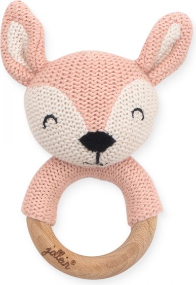 Jollein Pletený jelen na dřevěném kroužku pale pink - obrázek 1