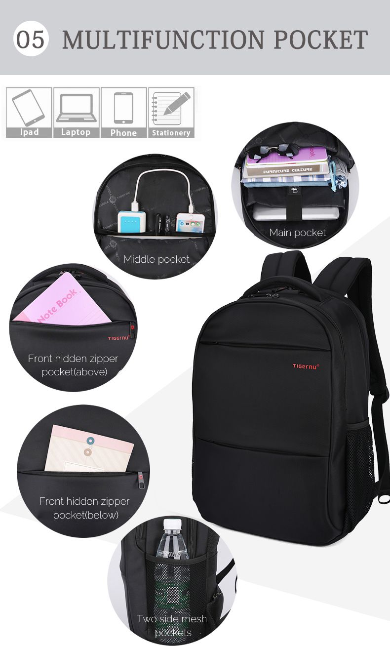 Unisex studentský batoh Tigernu 3032C Černý 18 l - obrázek 17