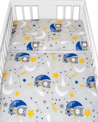 Baby Nellys 2 - dílné bavlněné povlečení - Medvídek a hvězdy, šedé, 135 x 100 - obrázek 1