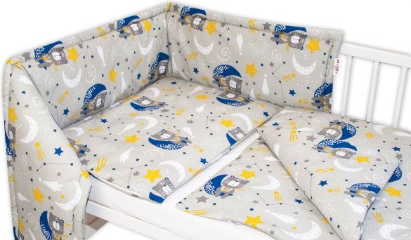 Baby Nellys 3-dílná sada Mantinel s povlečením - Medvídek a hvězdy, šedá, 135 x 100 - obrázek 1