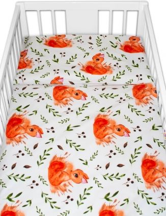 Baby Nellys 2 - dílné bavlněné povlečení - Veverka, bílé, 135 x 100 - obrázek 1