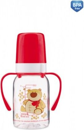 Canpol Animals láhev s potiskem 120 ml s úchyty bez BPA Červená - obrázek 1