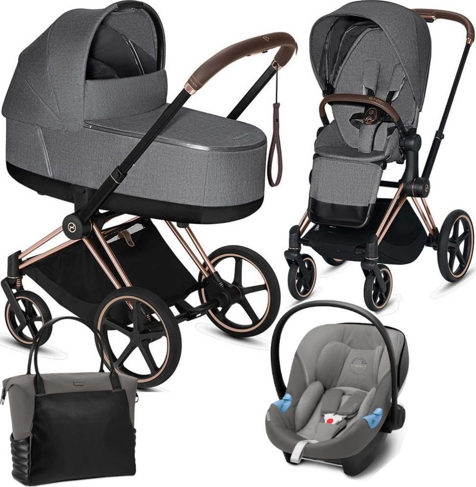 Kočárek Set 3v1 Cybex Priam Plus 2020 Podvozek Rosegold + Seat Pack + Hluboká korbička Lux + Aton M I-Size + Taška - obrázek 1