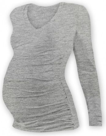 Těh. tričko dl. rukáv s výstřihem do V - šedý melír, Velikosti těh. moda L/XL - obrázek 1