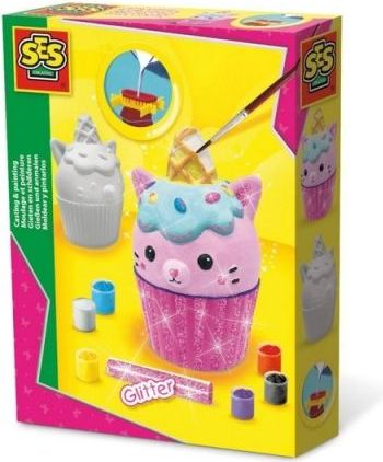 SES Sádrový odlitek cupcake a malování s glitry - obrázek 1