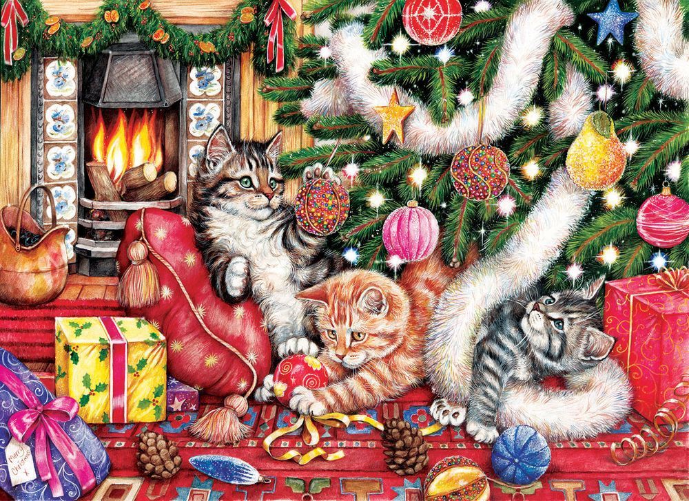 SunsOut Puzzle 500 dílků Debbie Cook - Cats and Baubles - obrázek 1