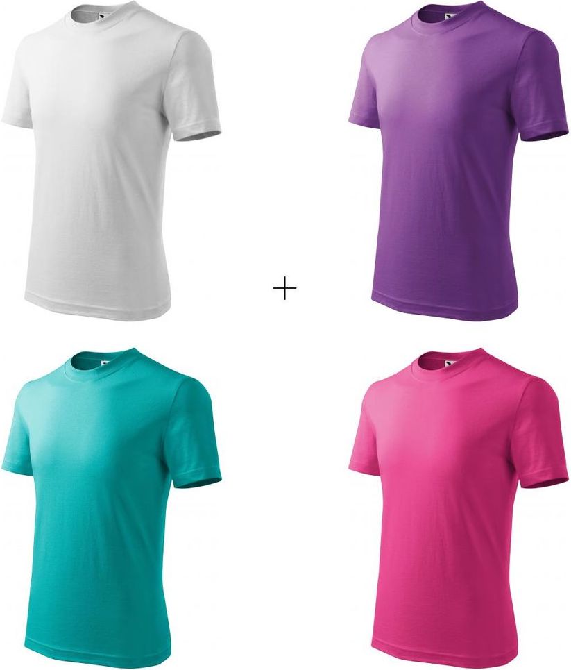 Malfini 4x Dětské tričko jednoduché (Bílé + Fialové + Smaragdově zelené + Malinové) - obrázek 1