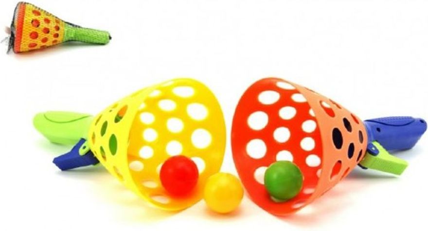 Teddies Catch ball hra 2ks + 3 míčky plast 19cm v síťce - obrázek 1