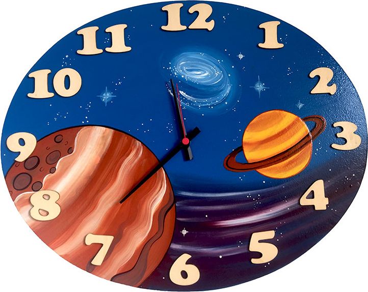 Nástěnné dřevěné Dětské hodiny Vesmír - obrázek 1
