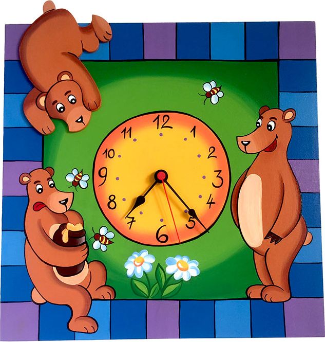 Nástěnné dřevěné Dětské hodiny Medvídci - obrázek 1