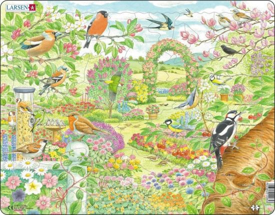 Puzzle Ptáčkové a květiny na zahradě 60 dílků - obrázek 1