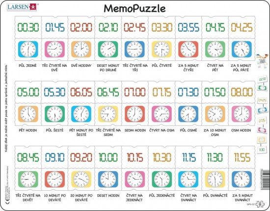 Puzzle Memo - čas slovy, digitálně, ciferník 54 dílků - obrázek 1