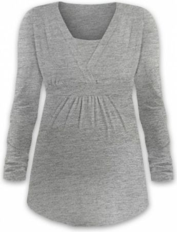 Kojící i těhotenská tunika ANIČKA s dlouhým rukávem - šedý melír, Velikosti těh. moda L/XL - obrázek 1